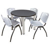 Kee 42 Round Breakroom Table- Grey/ Chrome & 4 'M' Stack Chairs- Grey