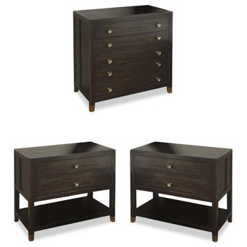 Home Square 3-Piece Set with Nightstand and 2 Open Nightstands in Dark Brown