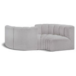 Meridian Furniture - Arc Boucle Fabric Upholstered 4-Pc. Facing Modular Sectional, Grey - Give your living room or den the perfect blend of style and versatility with this Arc boucle fabric curved modular Sectional. Part of the Arc modular furniture collection, this Sectional comes upholstered in rich grey boucle fabric and features deep channel tufting that adds a touch of luxury while enhancing comfort and support. A seamless combination of form and function, this chair can be used with other Arc pieces to create a myriad of configurations in your well-curated room.