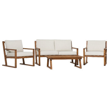 Pemberly Row Modern Slat Back 4 Piece Solid Wood Chat Set - Brown