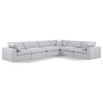 Meridian Furniture - Comfy Upholstered L-Shaped Modular Sectional, White, 6-Piece: 3 Armless Chair, 3 Corner Chair, Linen Textured Fabric - Give your space a whole new look with this white Comfy linen textured fabric sectional. This handsome sectional fits nicely with other items in the Comfy collection and is a versatile seating option designed for adaptability, comfort and style. Wrapped in rich white durable linen textured fabric upholstery, this sectional offers a plush embrace of overstuffed down feather cushions, carefully crafted to deliver the highest level of comfort. The perfect seat for creating an oasis for relaxation, this sectional has thick foam surrounding its frame for added support and coziness.