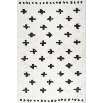 Cristo Berber Geometric Shag Rug, White/Black, 4'x6'