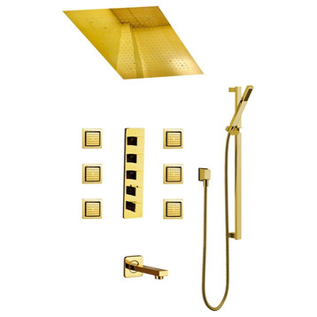 Fontana 23*31" Gold LED Rainfall Shower System, Handheld Shower With 6-Body Jets