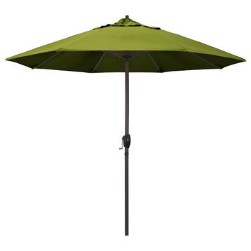 9' Bronze Auto-tilt Crank Lift Aluminum Umbrella, Olefin, Kiwi
