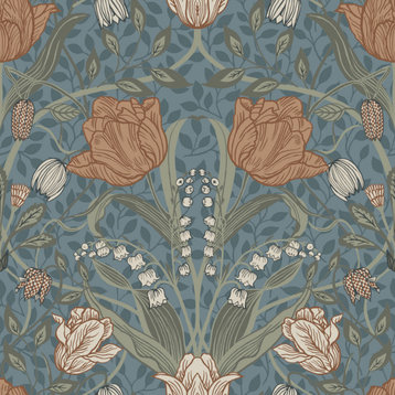 Tulipa Blue Floral Wallpaper Bolt