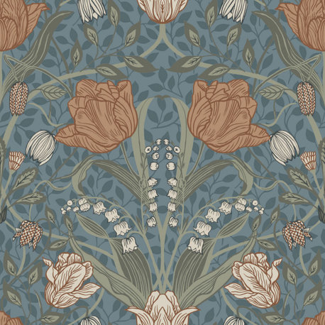 Tulipa Blue Floral Wallpaper Bolt