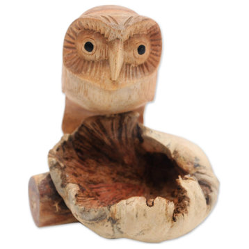 Novica Handmade Lone Owl Wood Figurine