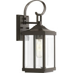 Progress Lighting - Gibbes Street 1-Light Small Wall Lantern, 5.5" - Elongated frames capture the romantic charm of vintage gas lanterns. Inspired by a stroll down a Charlestonian street bearing the same name, the Gibbes Street outdoor lantern collection features clear beveled glass and an Antique Bronze finish. Wall, post and hanging lanterns complete the family.