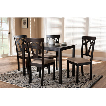 Sylvia Espresso Brown and Sand Upholstered 5-Piece Dining Set