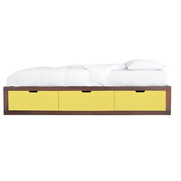 Nico & Yeye Zen Twin Bed with Drawers, Walnut, Yellow