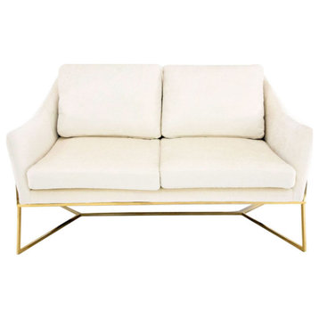 Abana Loveseat With Off White Fabric, Loveseat With Cream Fabric