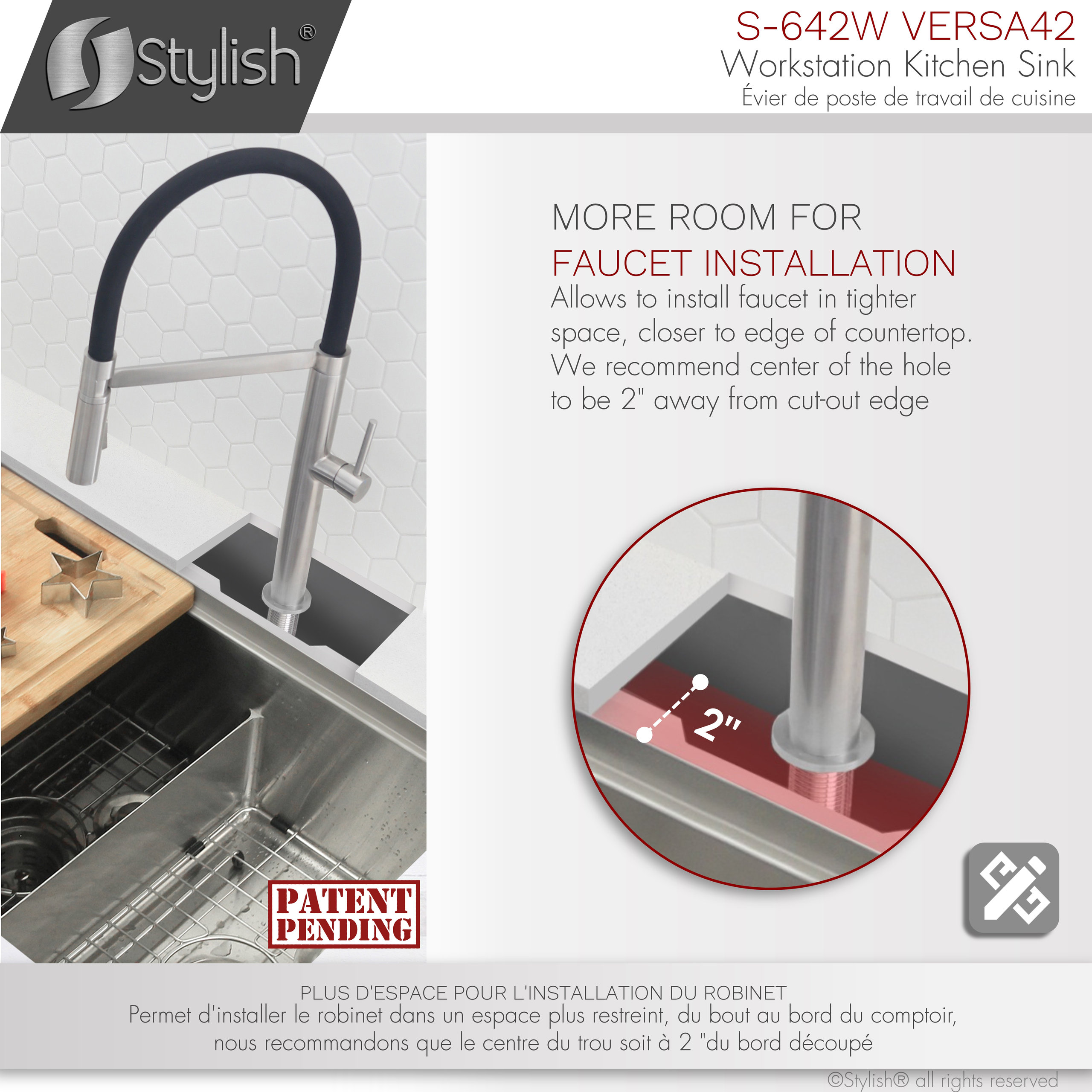 STYLISH 42"x19 W" Undermount 70/30 Double Bowl 16G Workstation Kitchen Sink