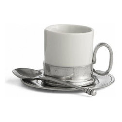 Arte Italica Tuscan Espresso Cup & Saucer with Spoon - Cappuccino And Espresso Cups