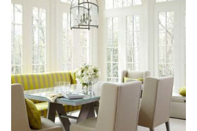Inspiration for a mid-sized transitional dark wood floor kitchen/dining room combo remodel in Orange County with white walls