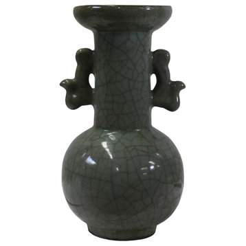 Chinese Handmade Guan Ware Style Crackle Celadon Ceramic Accent Vase Hws365
