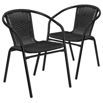 Flash Furniture Stackable Rattan Curved Back Dining Chair in Black (Set of 2)