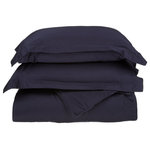 Blue Nile Mills - 530 Thread Count Solid Duvet Cover & Pillow Sham Bed Set, Navy Blue, Twin - Features: