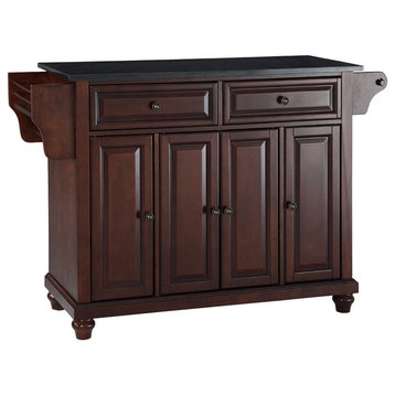 Cambridge Solid Black Granite Top Kitchen Island, Vintage Mahogany Finish