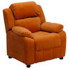 Deluxe Padded Contemporary Orange Microfiber Kids Recliner with Storage Arms