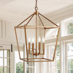 JONATHAN Y - Pagoda Lantern Metal LED Pendant, Antique Gold, 16" - This classic lantern pendant light features a metal caged frame of negative space with exposed bulbs that illuminate from within the center. The shape of the fixture is inspired by iconic street oil lanterns. The pendant light suspends from a chain link that is adjustable to allow the fixture to hang only 28"down, or up to 100" from your ceiling, where it anchors with a round metal canopy.