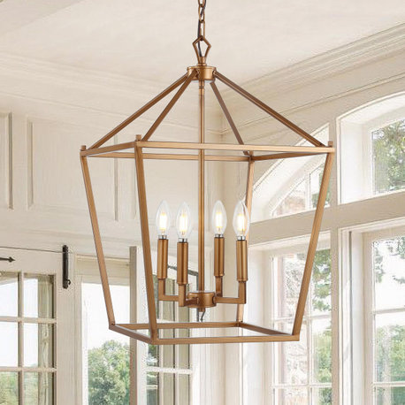 Pagoda Lantern Metal LED Pendant, Antique Gold, 16"