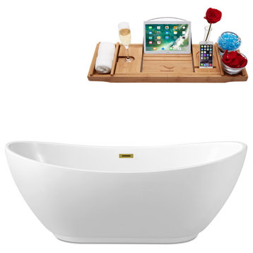 67" Streamline N581GLD Soaking Freestanding Tub and Tray With Internal Drain