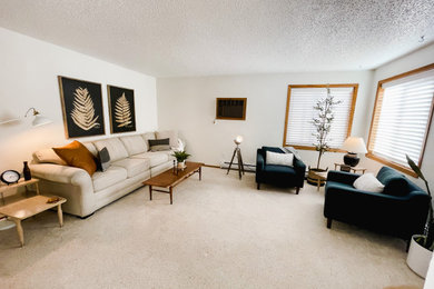 Inspiration for a 1950s living room remodel in Other with white walls
