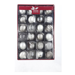 Home Decortaors Collection 24 Pcs Mouth Blown Ornaments - Assorted White, Silver - Christmas Ornaments