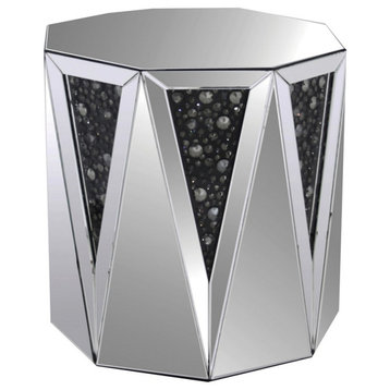 End Table With Octagonal Mirrored Top Clear And Black - Saltoro Sherpi