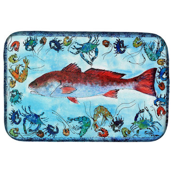 Caroline's Treasures Red Fish Dish Drying Mat, 14"x21", Multicolor