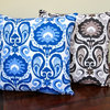 Indoor Grand Ikat Blue Or Charcoal Modern Floral Accent 20x20 Throw Pillow