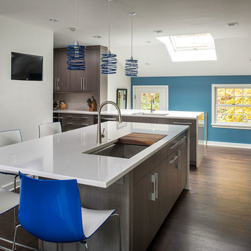 Briarcliff Kitchen and Family Room renovation with built in art shelving