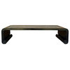 Distressed Black Lacquer Stone Top Scroll Legs Rectangular Coffee Table Hcs7287