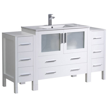 Torino 60" Bathroom Cabinet, White, With Top and Integrated Sink