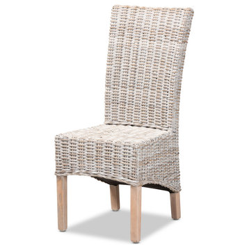 Janel Transitional Dining Chair, Whitewashed Rattan
