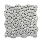 Pebble Stone Mosaic Tile Carrara White Marble River Rocks Tumbled, 1 sheet