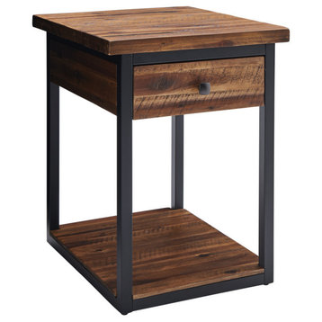 Claremont Rustic Wood End Table, Drawer and Low Shelf