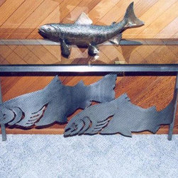 Stainless Steel and Glass Table with Stainless Steel Fish - Coffee And Accent Tables