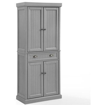 Pemberly Row 2-Cabinet and 2-Door Wood Pantry in Distressed Gray/Gold