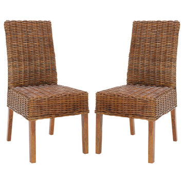 Safavieh Sanibel 18"H Rattan Side Chairs, Light Brown, Set of 2