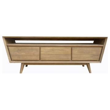 Recycled Teak Wood Retro Media Center With 3 Drawers
