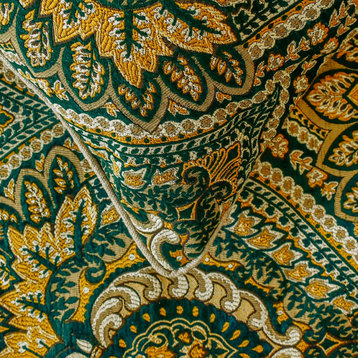 Luxury Green Jacquard King 90"x18" Bed Runner, Damask, tassels - Damask Tapestry