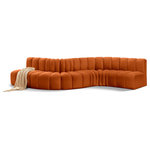Meridian Furniture - Arc Velvet Upholstered 6-Pc. S-Shaped Modular Sectional, Cognac - Give your living room or den the perfect blend of style and versatility with this Arc velvet fabric curved modular Sectional. Part of the Arc modular furniture collection, this Sectional comes upholstered in rich cognac velvet fabric and features deep channel tufting that adds a touch of luxury while enhancing comfort and support. A seamless combination of form and function, this chair can be used with other Arc pieces to create a myriad of configurations in your well-curated room.