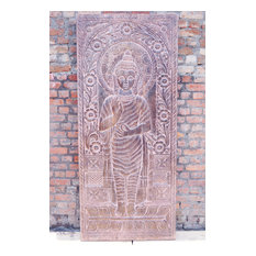 Consigned Vintage Pink Hues Standing Buddha Abhaya Mudra Wall Art