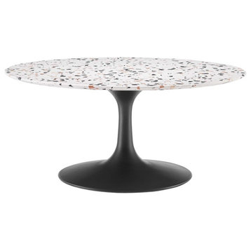 Modway Lippa 36"" Round Modern Terrazzo & Metal Coffee Table in Black/White