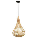 EGLO - Armsfield 1-Light Bell Pendant, Brown, Brown Wood Shade - Add warmth to your living areas with the Amsfield pendant by Eglo. This pendant features a bell shaped light wood shade surrounding a single bulb. The design of this shade means the light offers a stunning effect when lit and would make a striking addition to any room. Suspended on a black cable that is fully adjustable for various hanging positions.