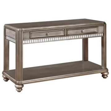 Contemporary Console Table, 2 Drawers & Glass Panel Accents, Metallic Platinum