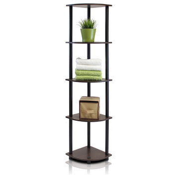 5-Tier Corner Display Rack Multipurpose Shelving Unit, Dark Brown Grain/Black