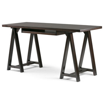 Industrial Desk, Rectangular Top With Integrated Pull Out Tray and Ladder Legs