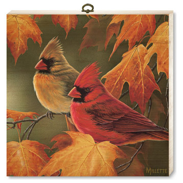 "Maple Leaves and Cardinals" Cutting Board, 12"x12"